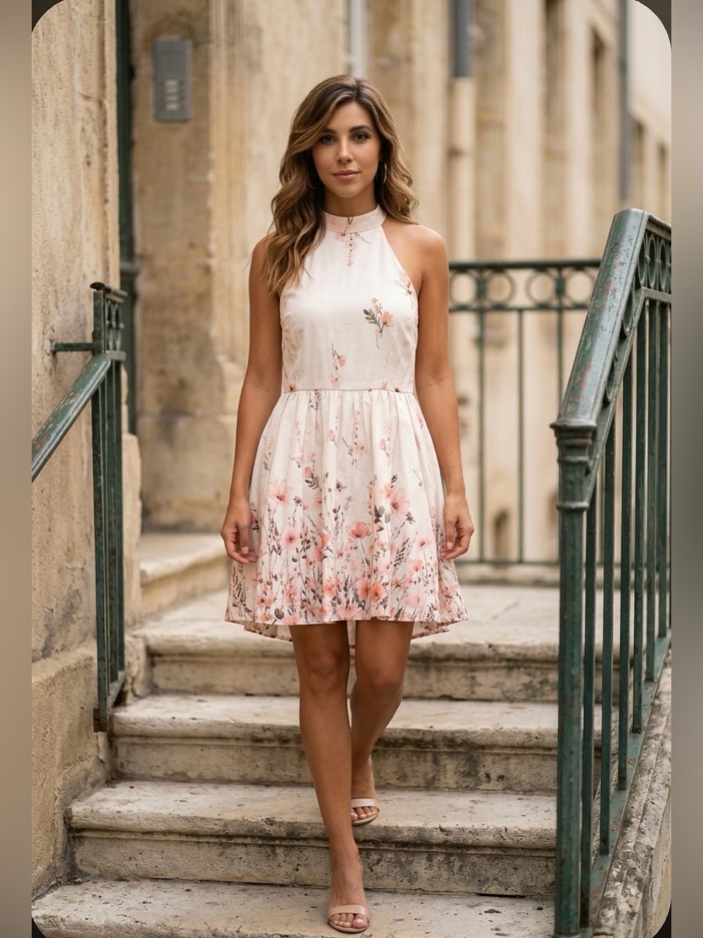 Altar'd State Blush Floral Halter Mini Dress